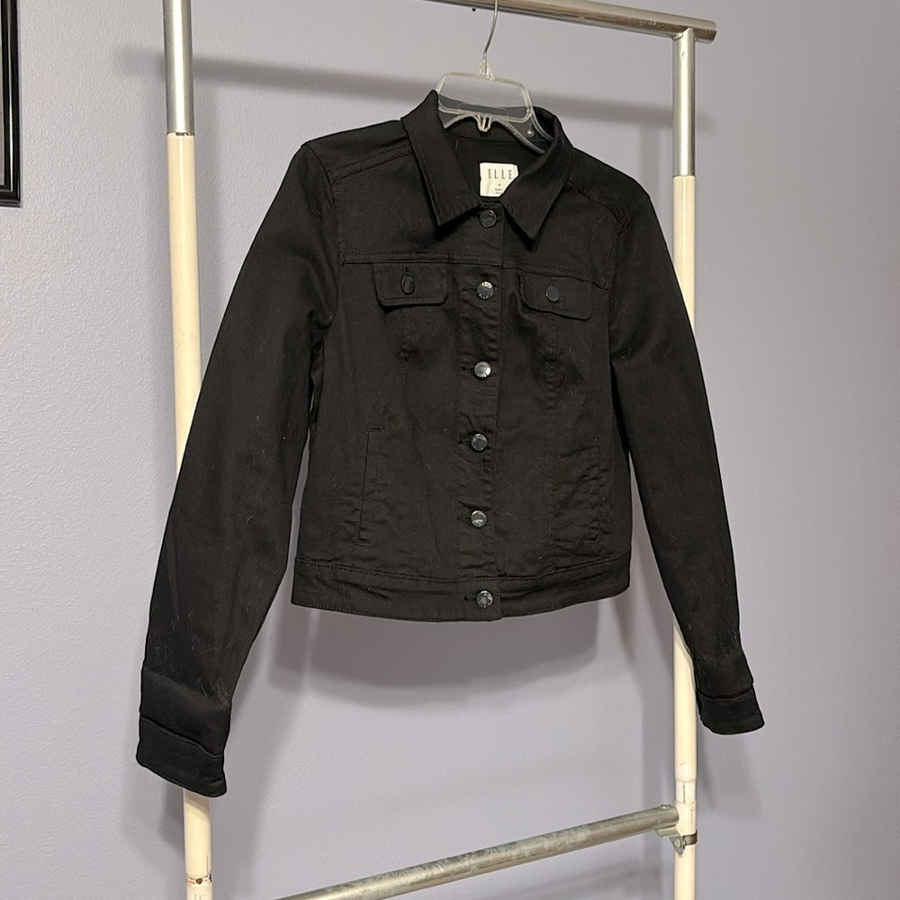Elle Black Denim Jacket, Size Medium